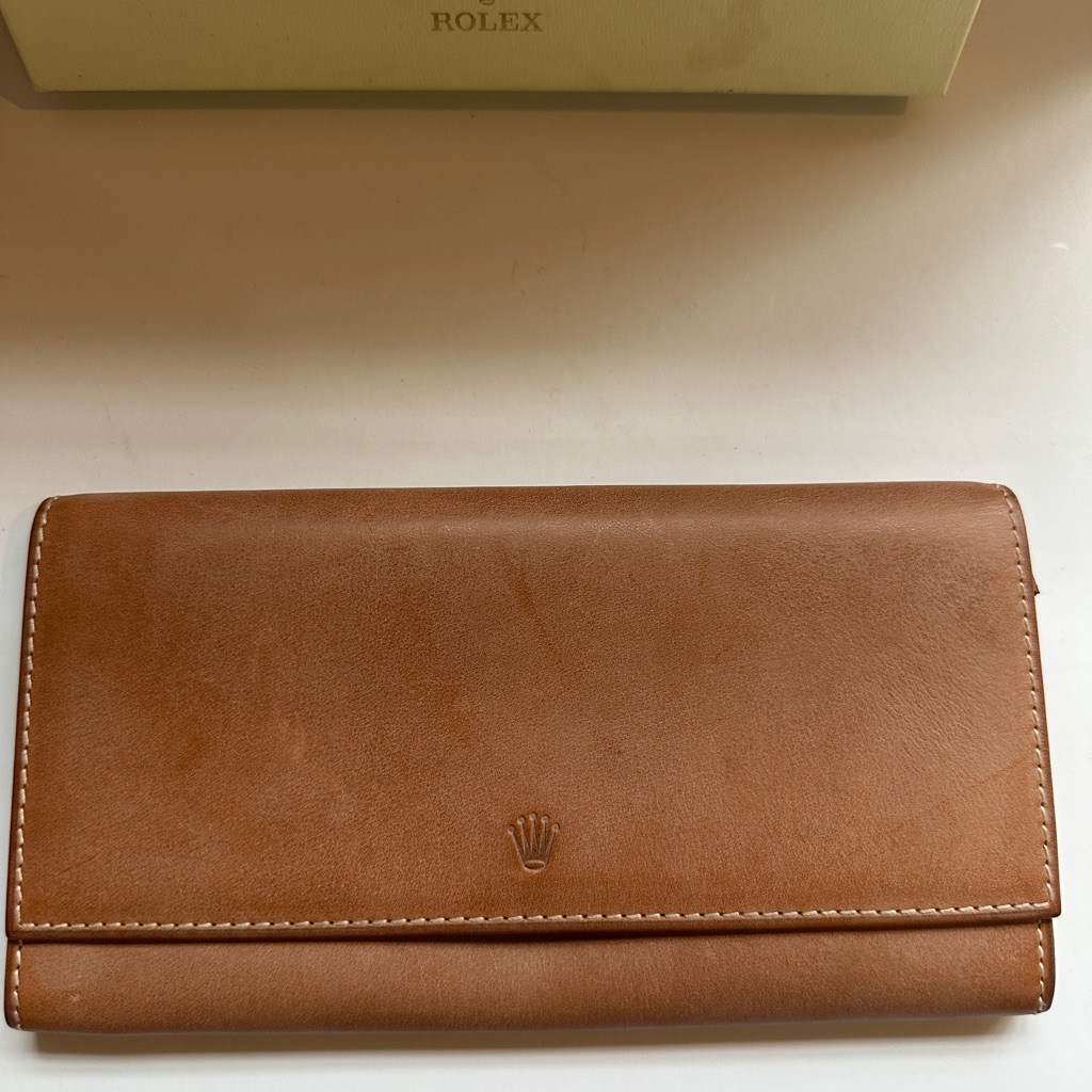 New Rolex Brown Leather Wallet With Box